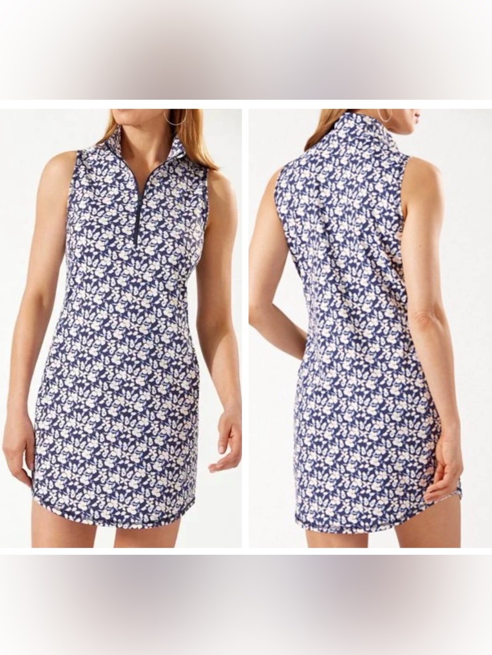 Tommy Bahama IslandZone Aubrey Mock Neck Qtr Zip Navy Floral Dress Size XL